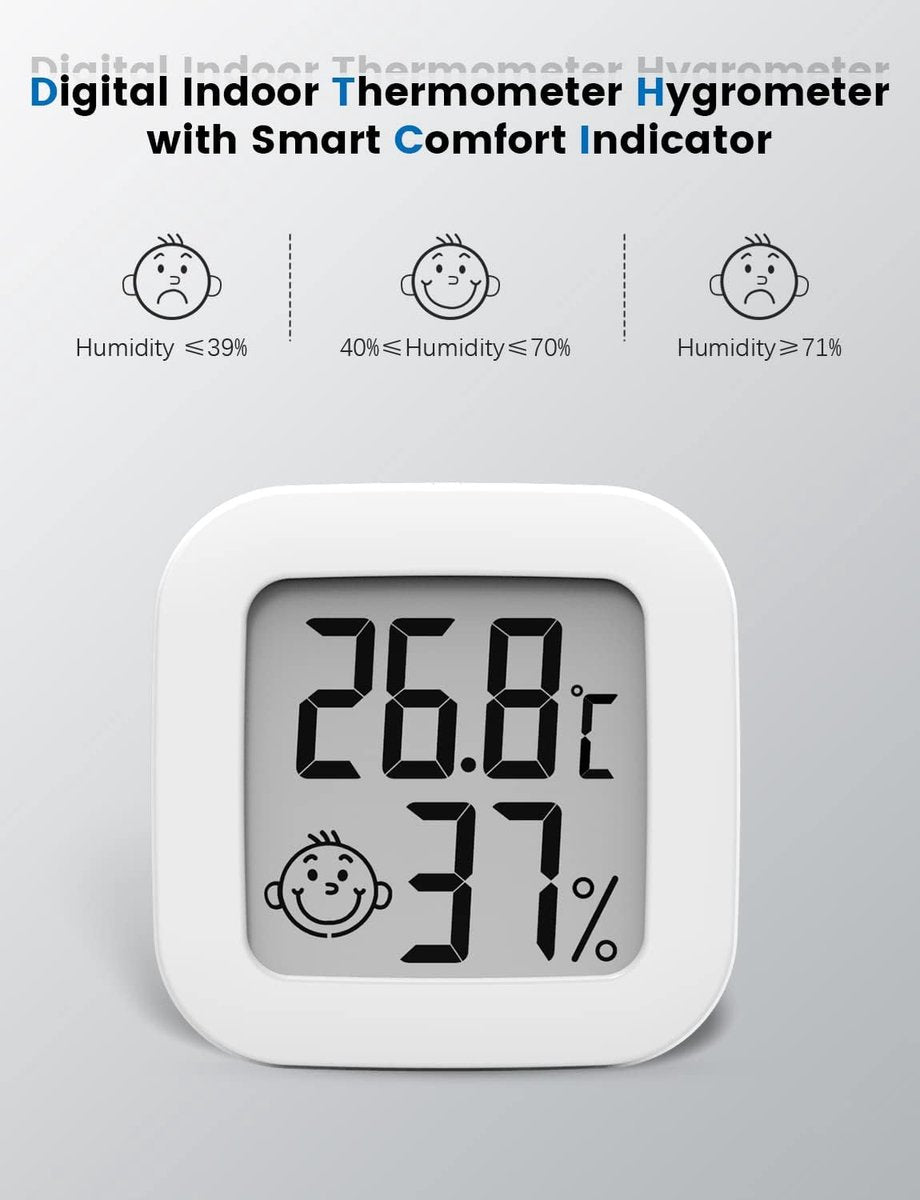 2 pieces - Mini digital indoor thermometer - Weather station - Thermometer - Highly accurate temperature monitor - Indoor thermometer - Hygrometer - Thermo-hygrometer - Comfort level indicator - White