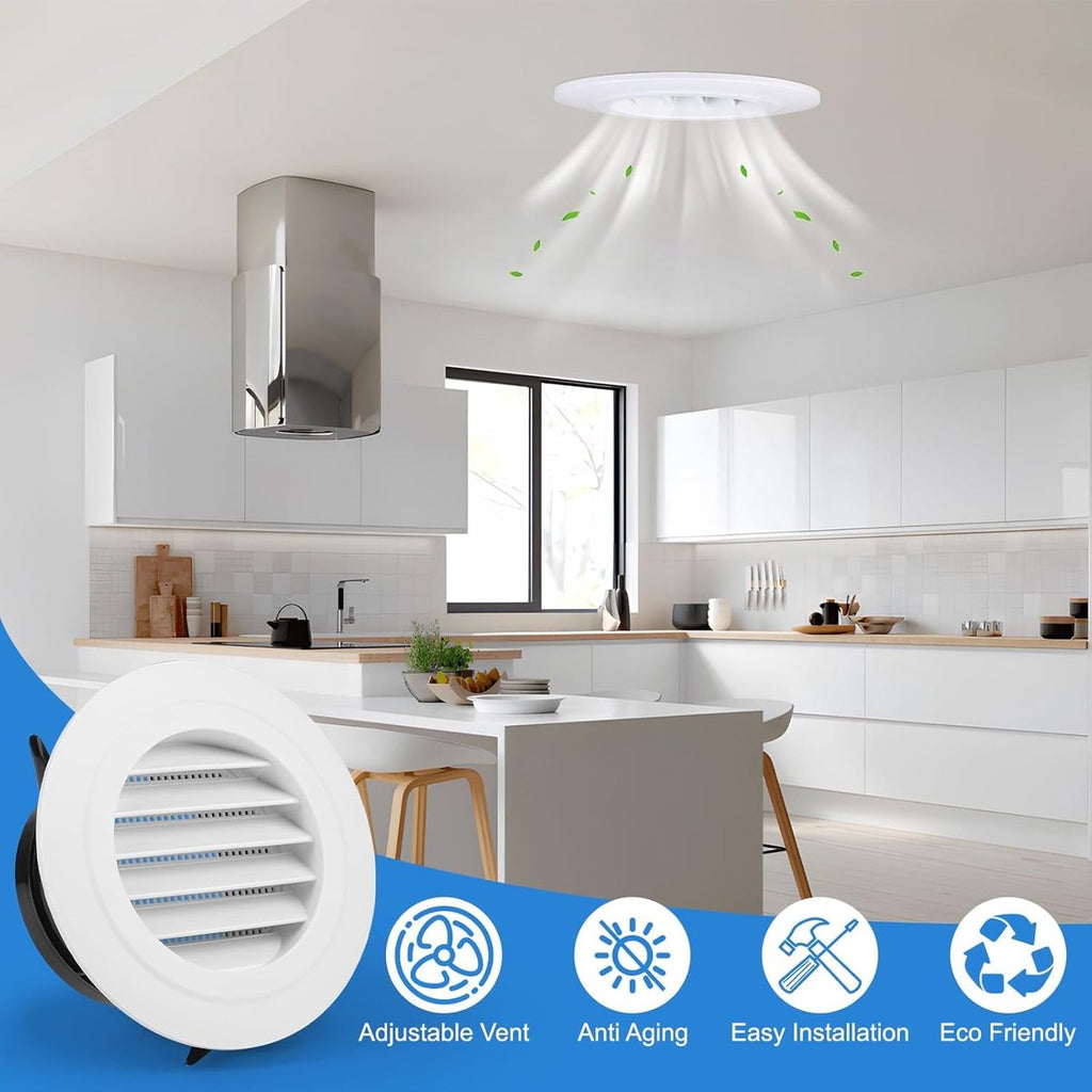 Ventilation grille - Round ventilation grille - Air grille - Louvered grille - plastic ventilation grille - 100 mm - ABS ventilation grille opening - for extractor fan - white