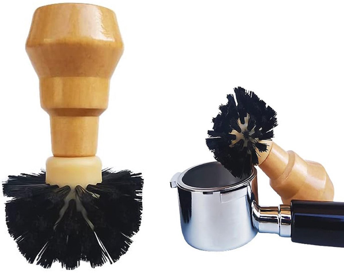 Coffee Brush - Cleaning Brush - Wood - PP - Filter Basket Portafilter Cleaning Brush - Barista Accessories - Suitable for coffee filters with a diameter of 58 mm - 6 * 10.2 cm - Light Brown