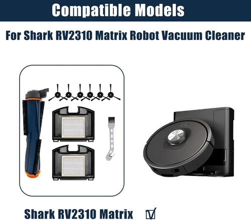 10 Pack Replacement Parts Set for Shark RV2310 Matrix Robot Vacuum Cleaner 1 Main Brush 2 HEPA Filters 6 Side Brushes 1 Cleaning Brush