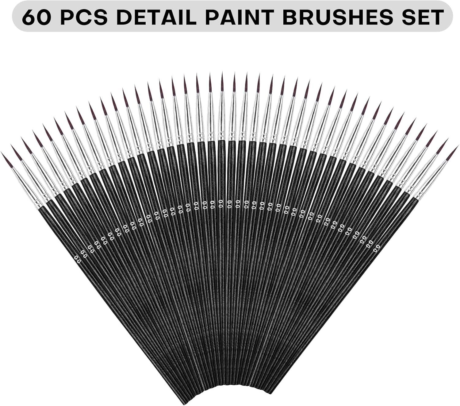 Detail Small Paint Brushes,  60Pcs Miniature Paint Brushes Tip Brushes Set Tiny Painting Brushes Size00 Paint Brushes Kit for Acrylic Watercolor Oil Model Nail Art (Black)