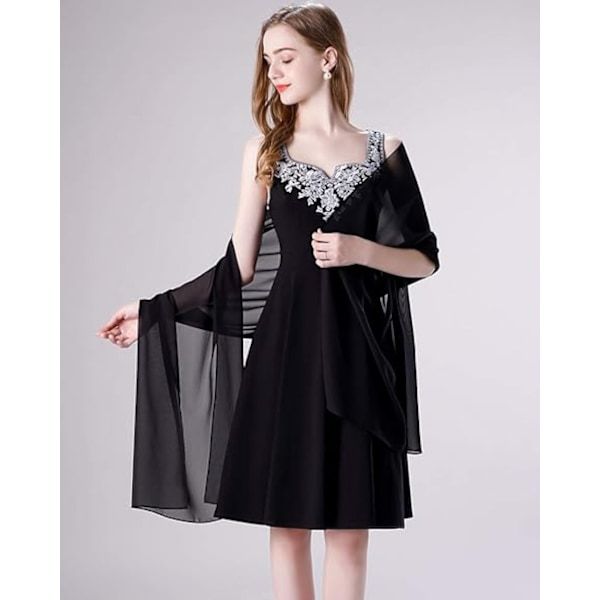 Soft Black Chiffon Shawl Wrap 190x45 cm for Wedding Evening Dress, Bridal Cape with Elegant Flowing Design, Lightweight Party Cover