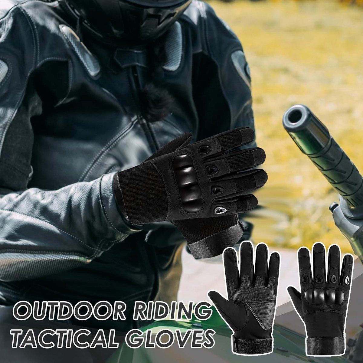 Black Men's Motorcycle Tactical Gloves with Knuckle Protection, Breathable Mesh Vents, Non-Slip Silicone Palm, Touchscreen Fingertips for Riding and Training