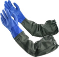 Waterproof Long Rubber Pond Gloves with 28 Inch Sleeves, Thick PVC Wear Resistant for Car Wash Fishing Digging and Chemical Handling with Seamless Cotton Liner