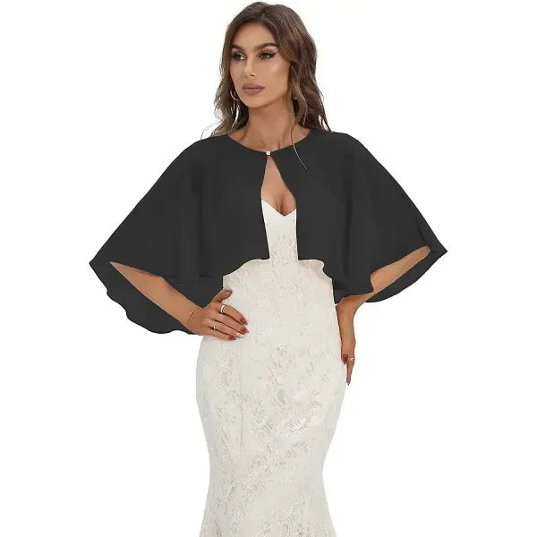 Chiffon Capelet Shawl Wrap for Women Evening Dress Wedding, Button Front Lightweight Flowing Design with Two Wearing Styles, Hand Wash Cold for Easy Care