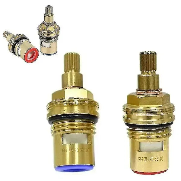 2 pcs Universal Ceramic Disc Faucet Valve Cartridge, Quarter Turn 1/2" Brass Replacement, 20-Tooth Valve Stem, 53 mm Length, Blue Finish