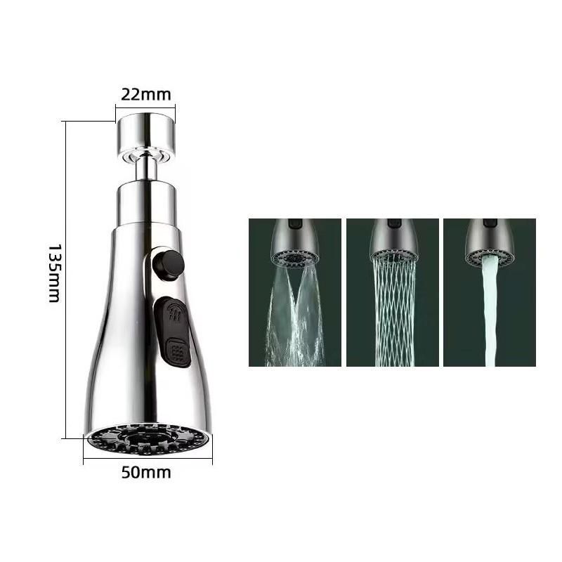Kitchen Faucet Nozzle, 360 Degree Rotation Rotating Mixer Tap Sprayer, ABS material, 3 Spray Modes, Silver/Black Finish Options