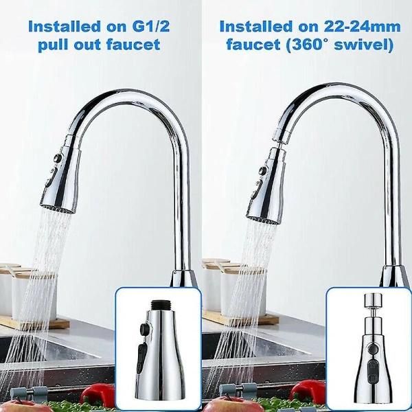 Kitchen Faucet Nozzle, 360 Degree Rotation Rotating Mixer Tap Sprayer, ABS material, 3 Spray Modes, Silver/Black Finish Options