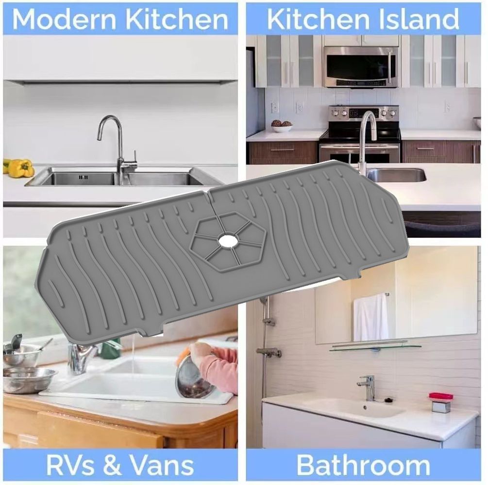 Faucet Mat for Kitchen Counter- Splash Guard, Bathroom Counter Pad, Silicone material, Grey