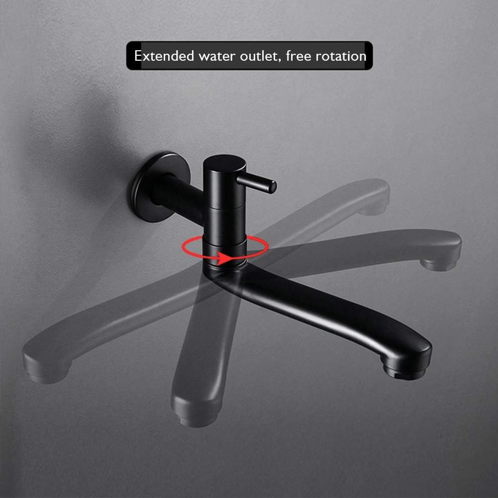 Wall-mounted cold water faucet for washing machine, mop, pool and garden, stainless steel material, Black Finish