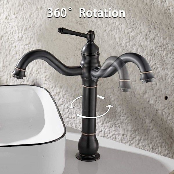 High Bathroom Faucet 360 Degree Rotation Rotatable Countertop Mixer, Retro Classic Bathroom Faucet Brass Countertop Mixer, Black Finish