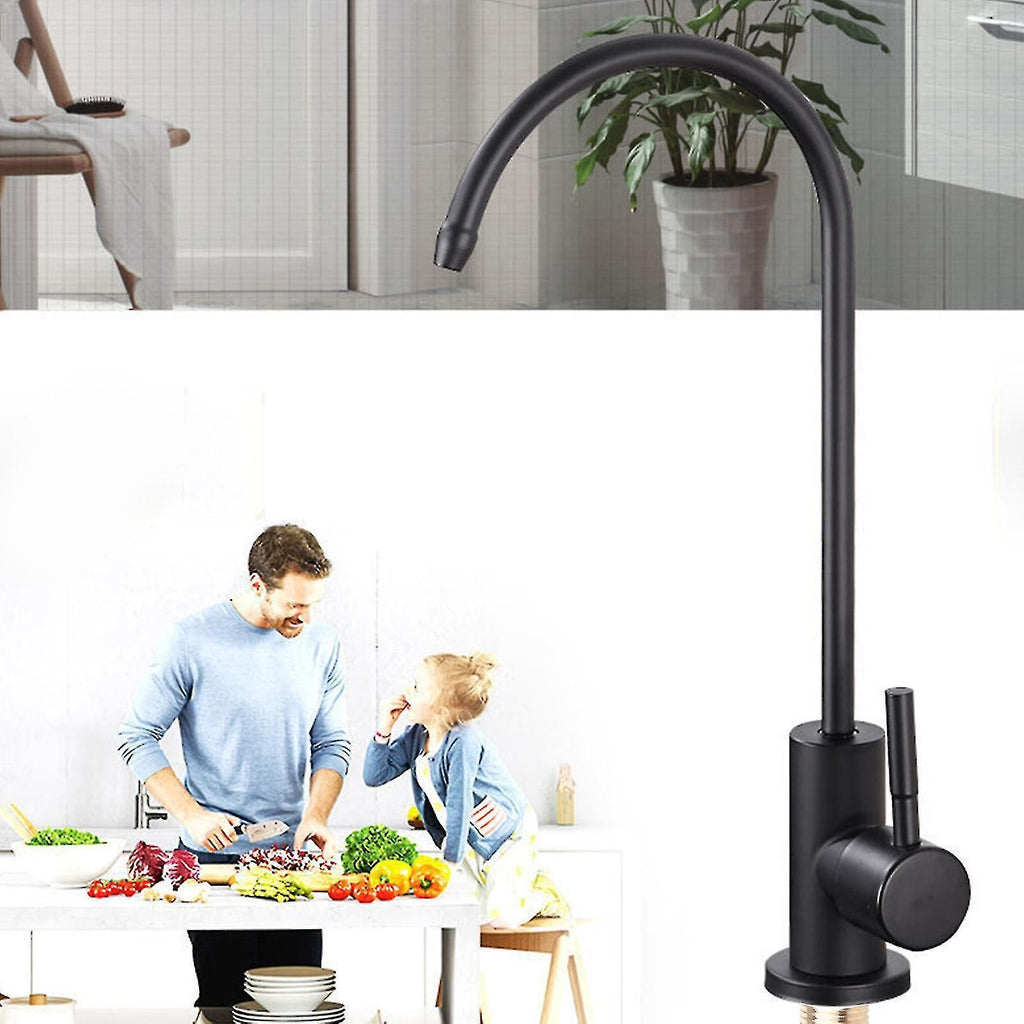 Drinking Water Faucet Kitchen Mixer Stainless Steel Water Filter Faucet, 360 Degree Rotation, 12.2x27cm Overall Size, Silver/Black Finish Options