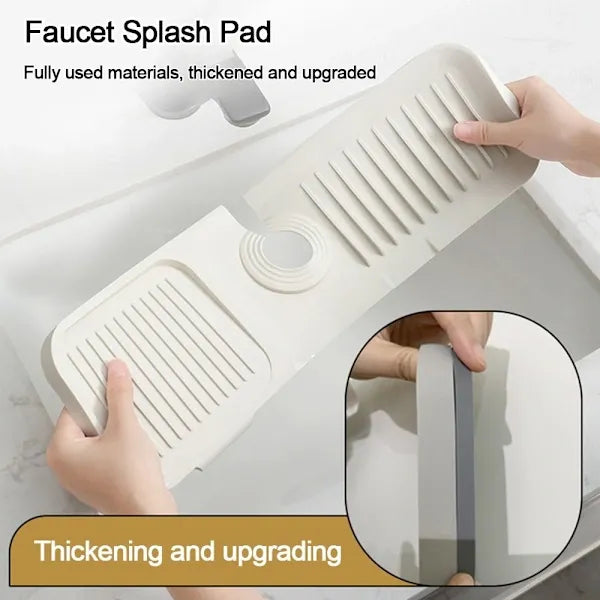Faucet Splash Pad and Handle Drip Catcher, Silicone Sink Mat for Kitchen Countertop Protection and Drainage Use, Beige Finish