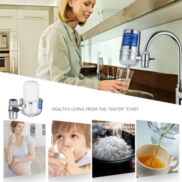 Faucet Drinking Water Filter, Tap-Mounted Water Purifier with M22/M24 Adapter, Kitchen Faucet Filtration, Chrome Finish