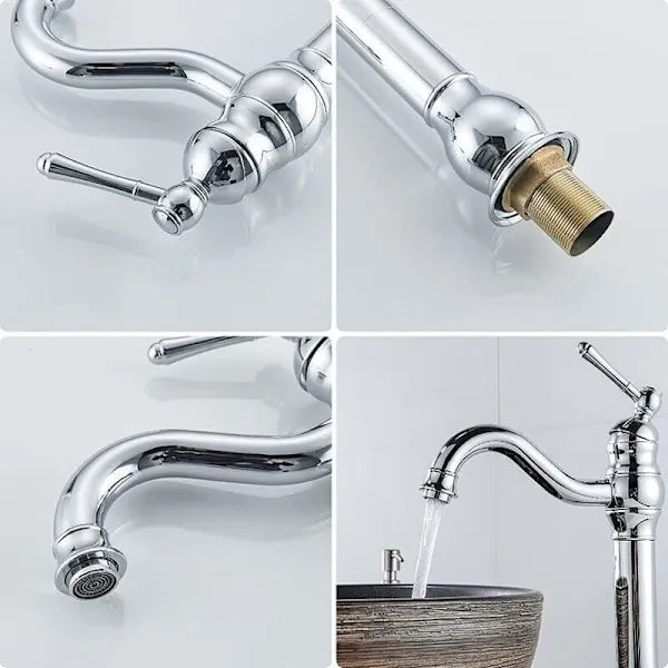 Retro Basin Faucet Swivel 360 Degree Rotation Single Handle Bathroom Mixer High Spout Cold and Hot Water Available, brass material, Chrome Finish