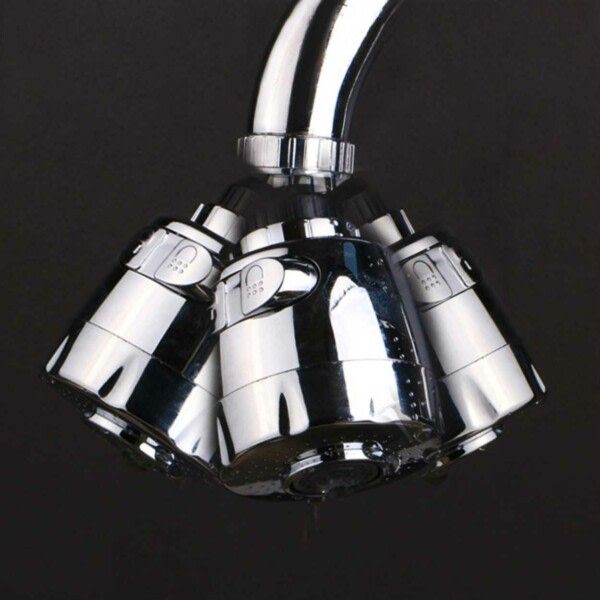 360 Degree Faucet Nozzle with Shower Spray, Kitchen Mixer Adapter, ABS Material, Splash Reduction, Silver Finish