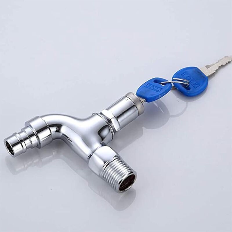 Anti-theft Faucet for Outdoor, Anti-theft Brass Faucet, Lockable Outdoor Faucet, for Washing Machine in Garden, scratch-resistant, Silver Finish