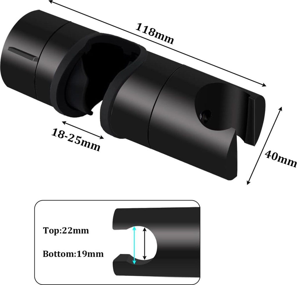 Universal slide piece, 25 mm Shower Rod Fit hand shower holder, ABS material, G1/2 Thread, 360 Degree Rotation, Matte Black/Chrome Finish Options