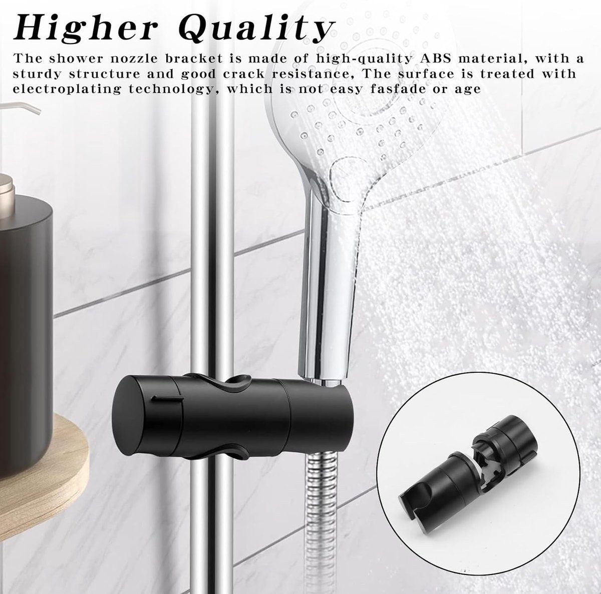 Shower holder- Shower head holder- Shower head- Adjustable shower head holder- Universal black shower head holder- Shower head, Matte Black Finish