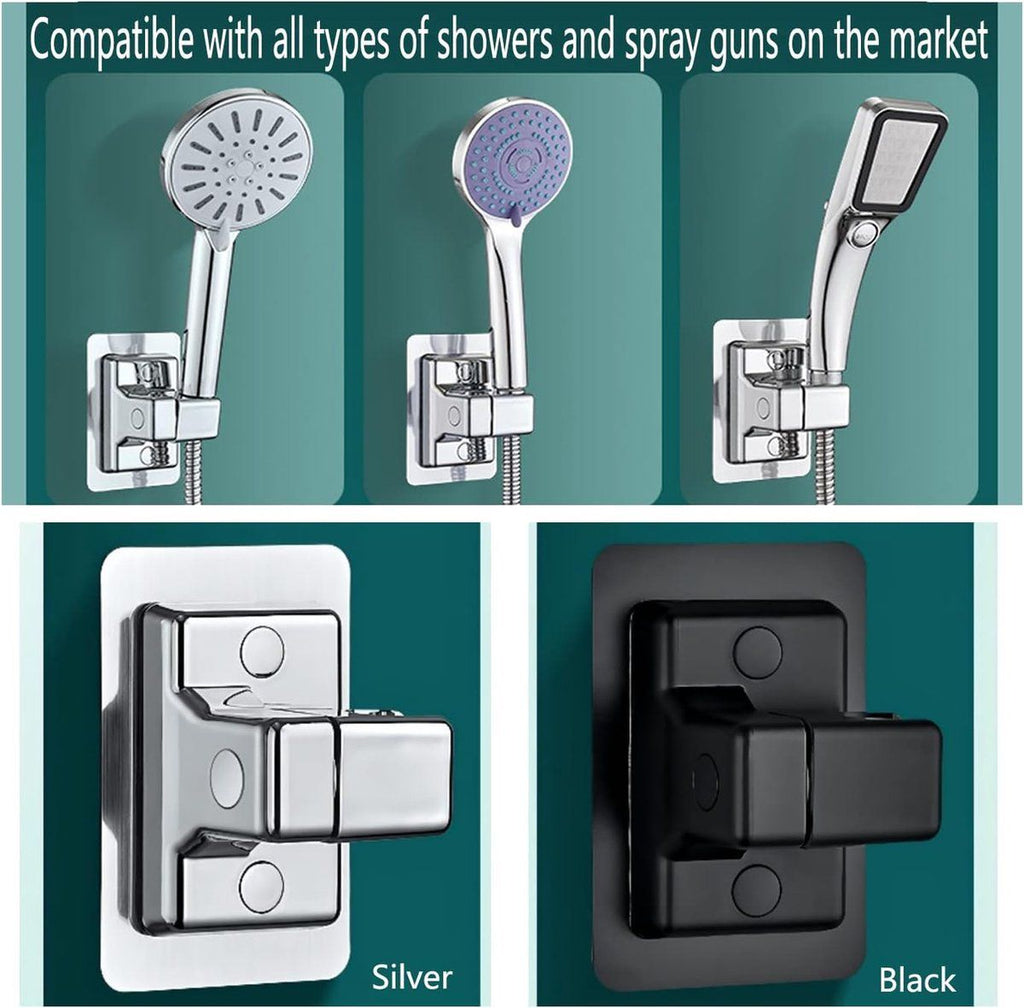 Shower Head Holder, 360 Degree Rotation Adjustable, Self-Adhesive, No Drilling, Waterproof, Universal, ABS material, Black Finish