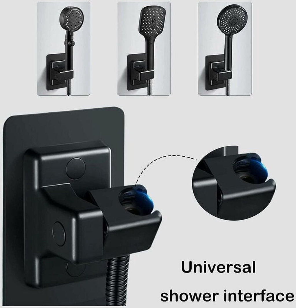 Shower Head Holder, 360 Degree Rotation Adjustable, Self-Adhesive, No Drilling, Waterproof, Universal, ABS material, Black Finish