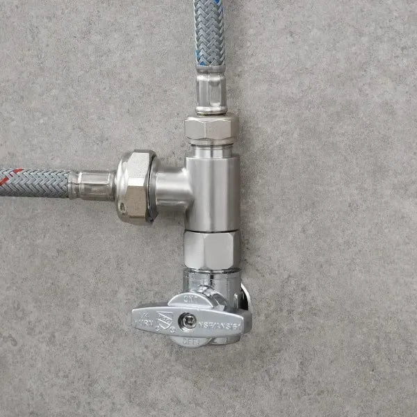 3-way 3/8" and 1/2" 3-way adapter Tee connector Stainless steel 3/8" water pipe T-connector, G1/2 Thread, Brushed Nickel Finish