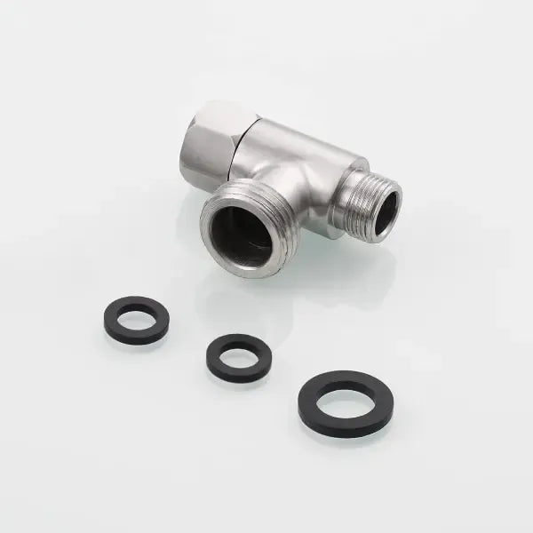 3-way 3/8" and 1/2" 3-way adapter Tee connector Stainless steel 3/8" water pipe T-connector, G1/2 Thread, Brushed Nickel Finish