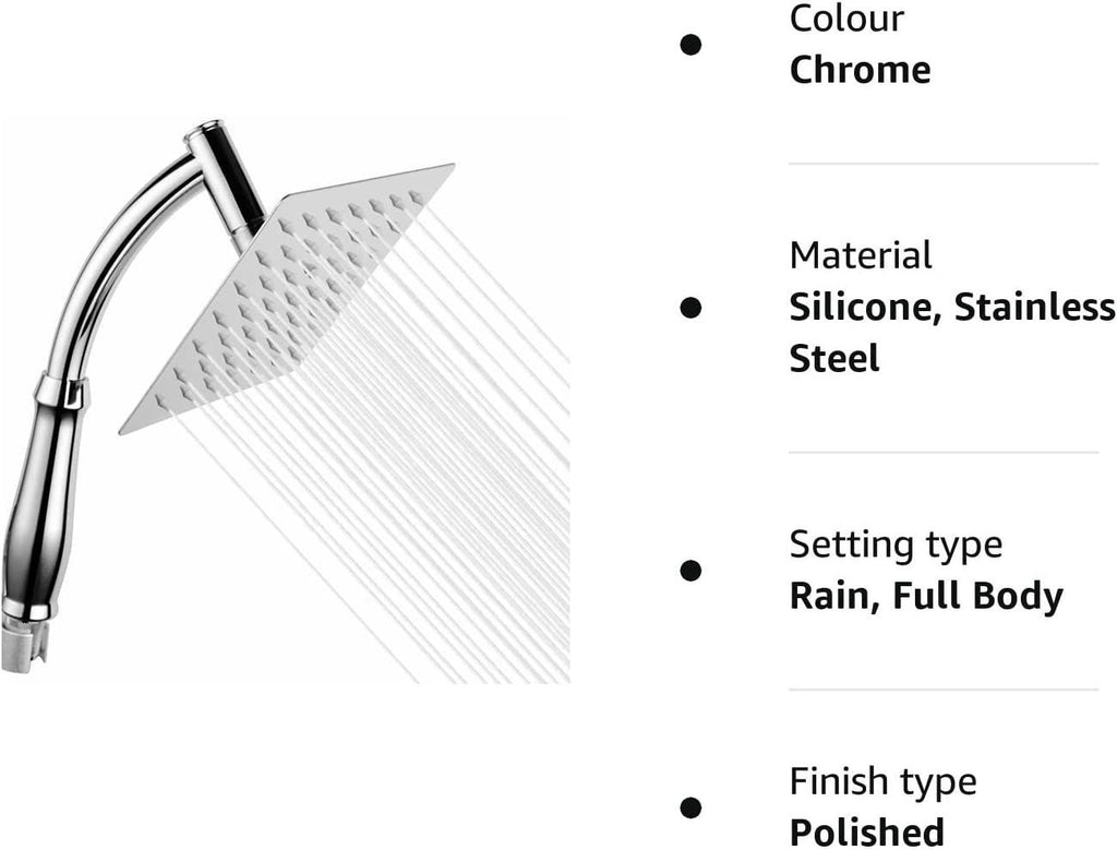 Powerful Rain Shower Head- High Pressure Rain Shower Heads- Large Square Shower Head Universal Replacement Shower Accessories, Chrome Finish