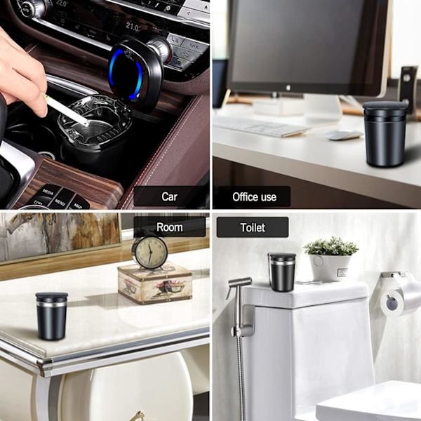 High Quality {CA}Portable ashtray for car, LED ashtray with lid for car, home, office, Made of Steel, Blue Color