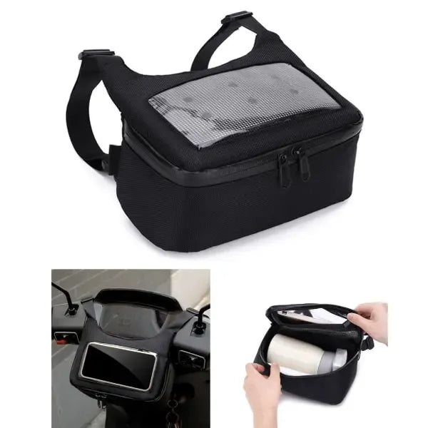 Replacement Electric Bicycle Handlebar Front Bag Waterproof Motorcycle Main Bag Motocross E-Scooter Phone Navigation Bag Package Pouch, Black Color