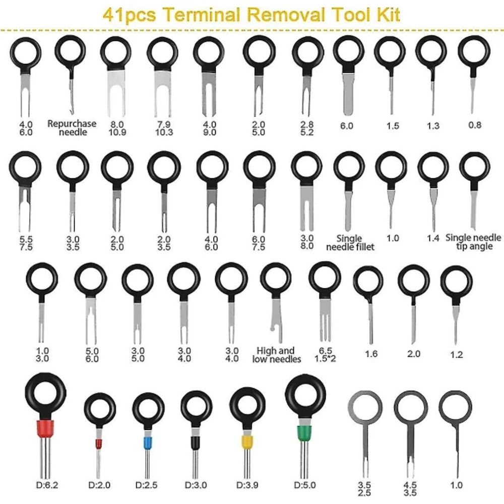 Terminal Ejector Kit Terminal Removal Tool, Electrical Wiring Car Disassembly Tool Connector Crimp Pin Puller 41pcs, Made of Metal