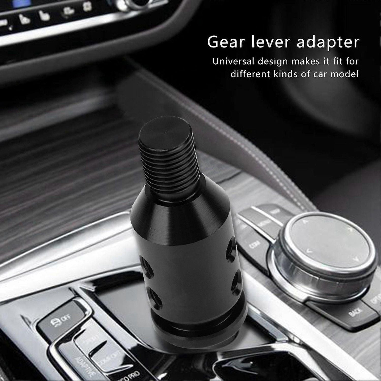 Universal Car Gear Shift Knob Adapter Compatible with Non-Threaded Gear Shifters 12x1.25-Perfect, Made of Aluminum, Black Color