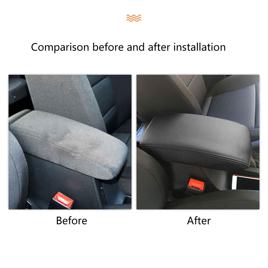 Car Armrest Seat Box Cover Car Interior Accessories Auto Armrest Cov, Replacement Part, Made of Leather, Black Color