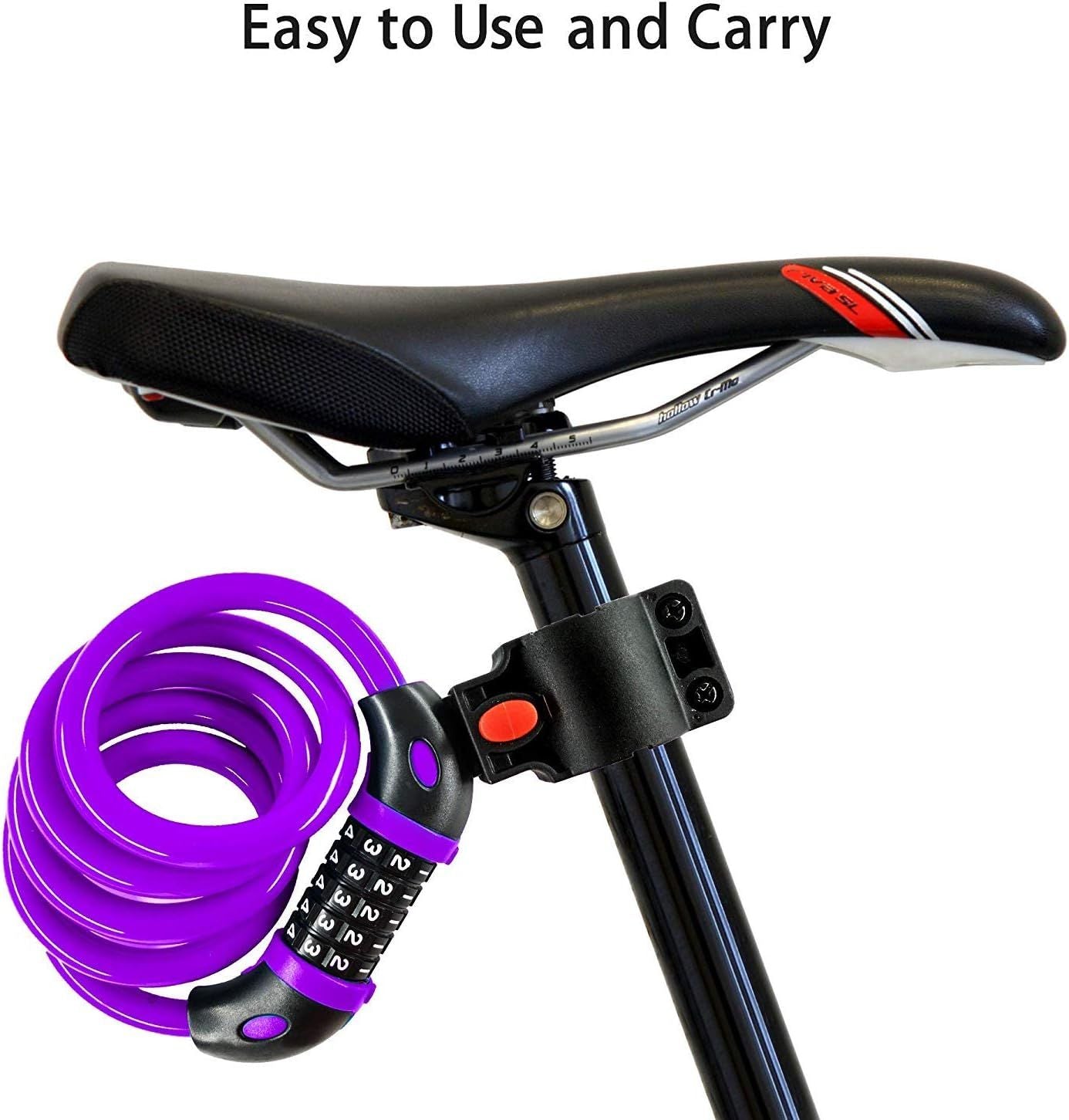 Bicycle Lock (Purple), 120cm x 12mm Long, Cable for Scooter Motorcycles Gate with 5-Digit Smart Code and Stroller L, Replacement Part