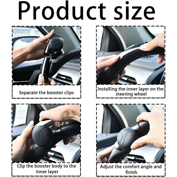 Car Steering Wheel Knob, Adjustable Universal Fit Non-Slip Spinner Booster, Car Accessories Easy Installation No Tools Required (Black)【PL】