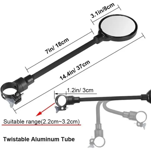 Compatible 2 pieces bicycle rearview mirror with gasket, 360° adjustable handlebar mount, HD wide angle safe cycling for