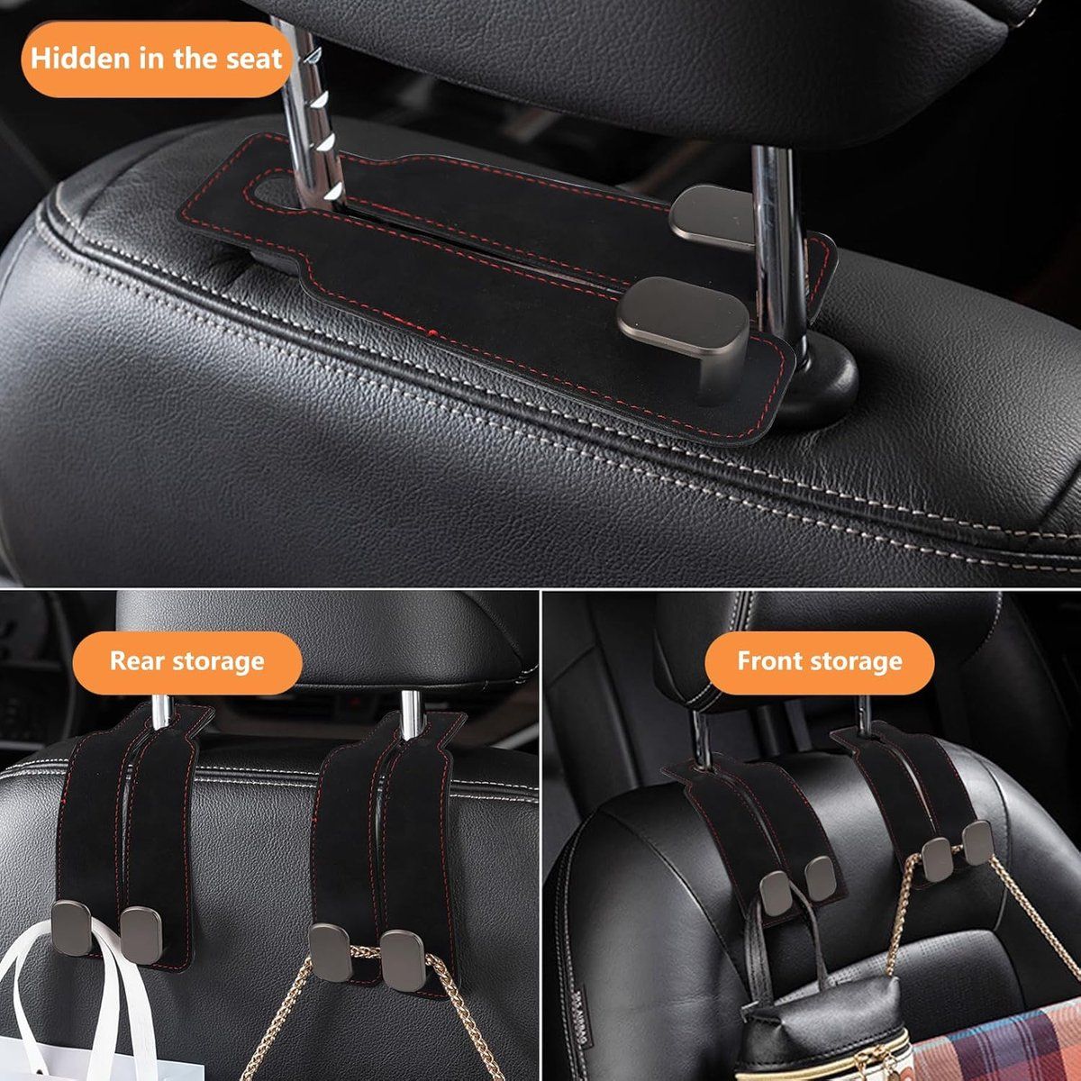 Compatible pcs - 17*4.5*8.5 cm Car Headrest Hooks Multifunctional Leather Seat Organizer Hook for Backrest Interior Accessories For Bags, Purses