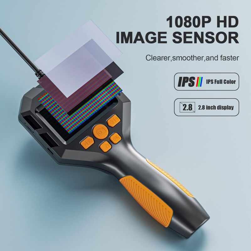 Industrial Endoscope 1080P HD Digital Inspection Camera with 8mm IP68 Waterproof Camera, Channel Camera with 2.8" IPS Screen, 16.5ft Semi-Rigid Cable