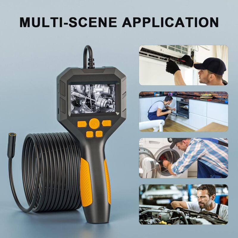Industrial Endoscope 1080P HD Digital Inspection Camera with 8mm IP68 Waterproof Camera, Channel Camera with 2.8" IPS Screen, 16.5ft Semi-Rigid Cable