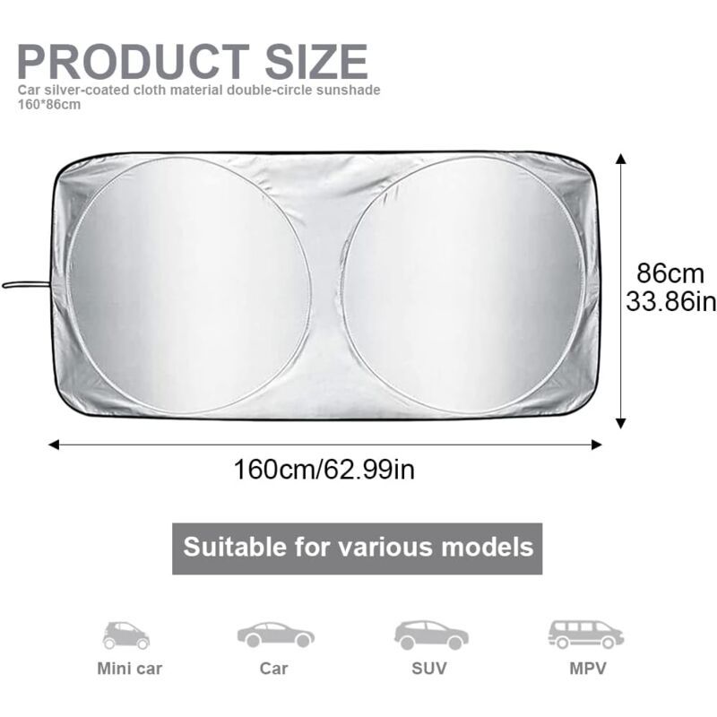 Compatible Car Windshield Sun Shade, Foldable Front Visor Sunshade Cover, Anti UV Reflective Protector, Block Rays Vehicles Parasol, 160x86cm