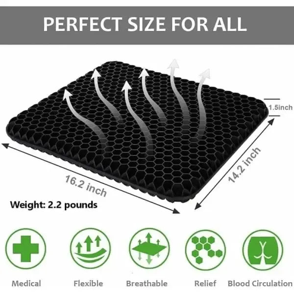 Reliable Professional Premium Breathable Gel Seat Cushion Black Anti-Bedsore Pressure Relief Cushion, Perfect Fit