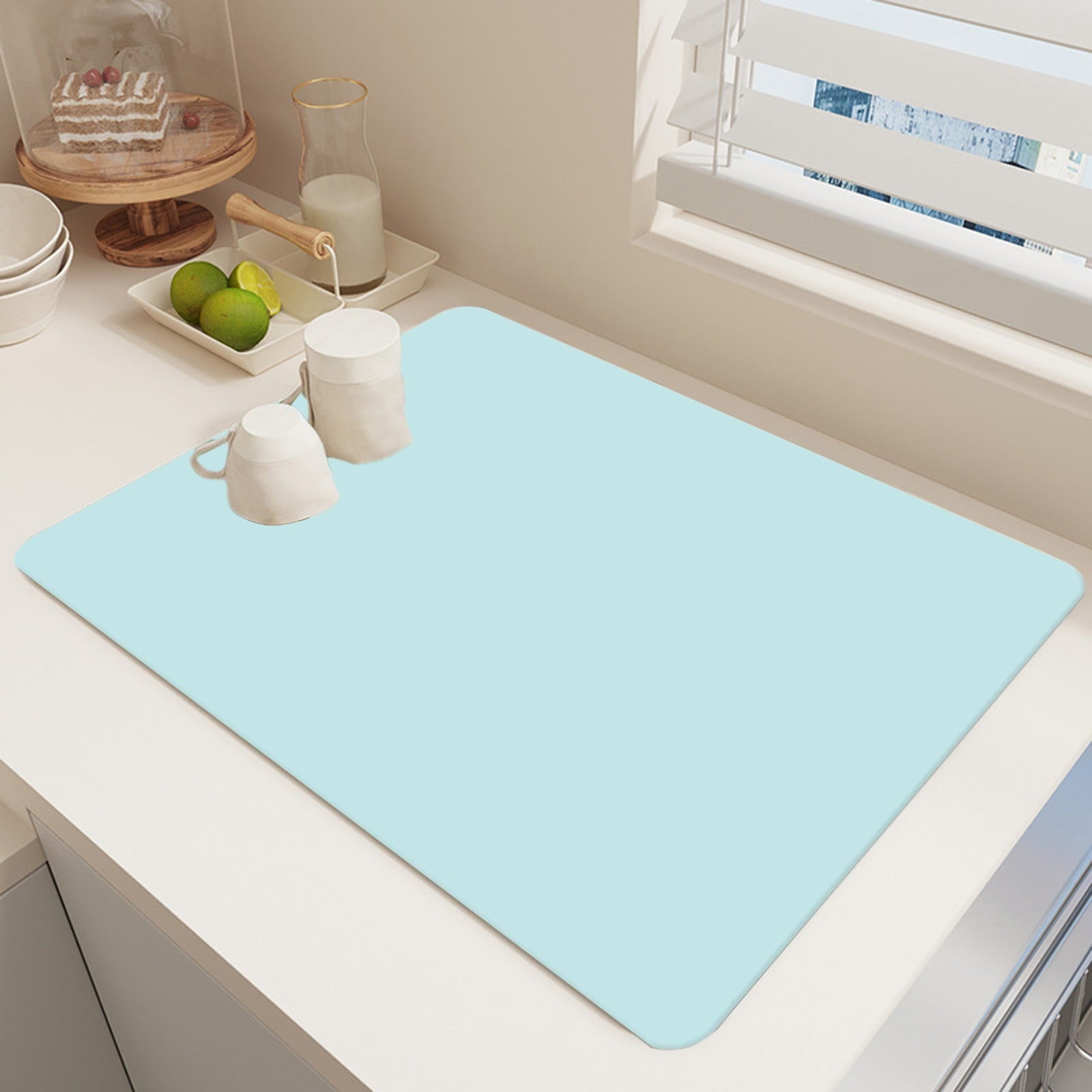 Dish Drying Mat, 12x16" High Absorbent & Soft Dish Drainer, Diatomite Drying Matt Kitchen Counter for Kitchen Countertops, Sinks, Draining Racks, Drying Mat Blue