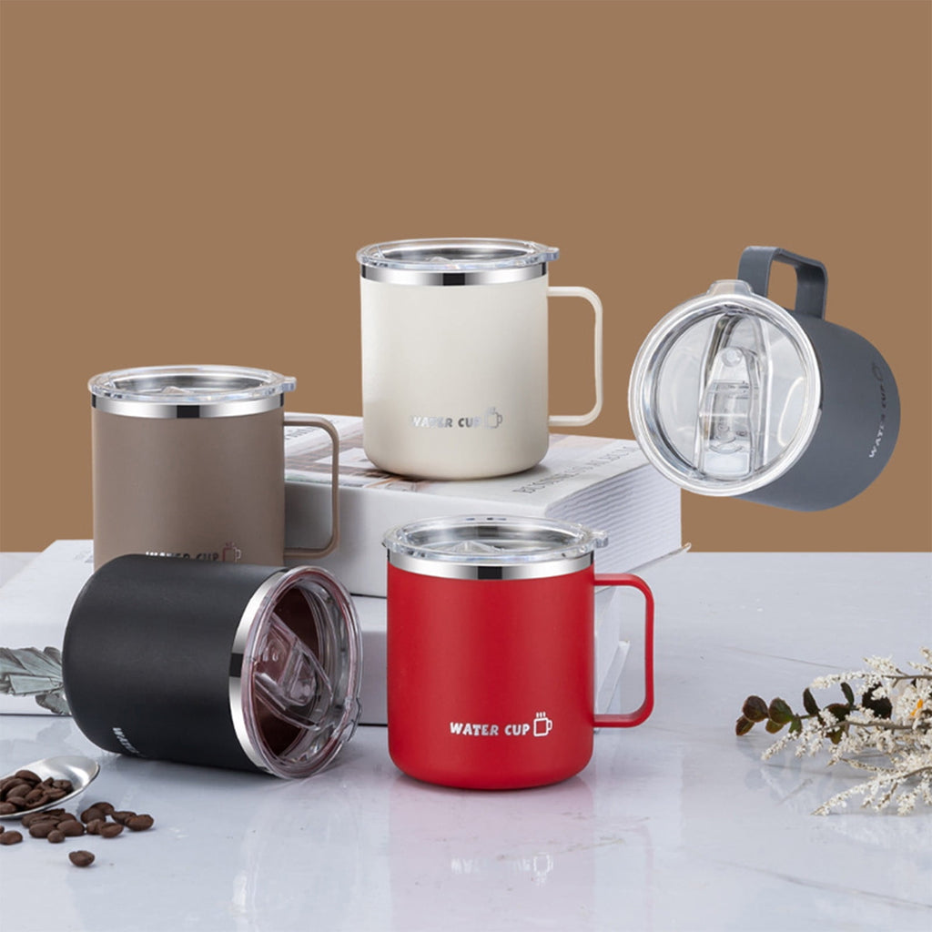 Insulated Coffee Mug with Handle & Lid - 17oz Stainless Steel Travel Tumbler, Double Wall Vacuum (Black) by PALIFEUR 06_【Enhanced Insulation】 Heat-Resistant Handle Coffee Mug