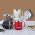 Insulated Coffee Mug with Handle & Lid - 17oz Stainless Steel Travel Tumbler, Double Wall Vacuum (Black)