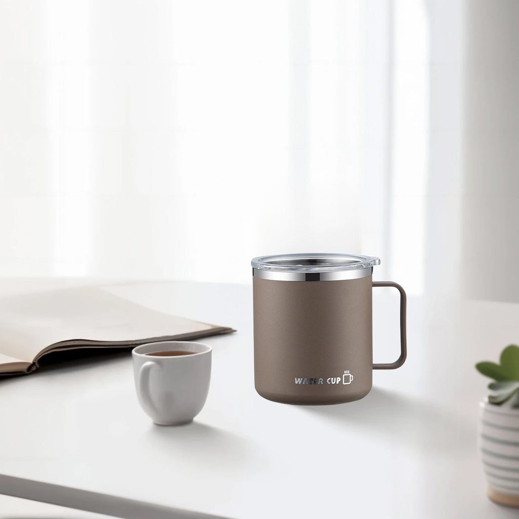 Insulated Coffee Mug with Handle & Lid - 17oz Stainless Steel Travel Tumbler, Double Wall Vacuum (Black)