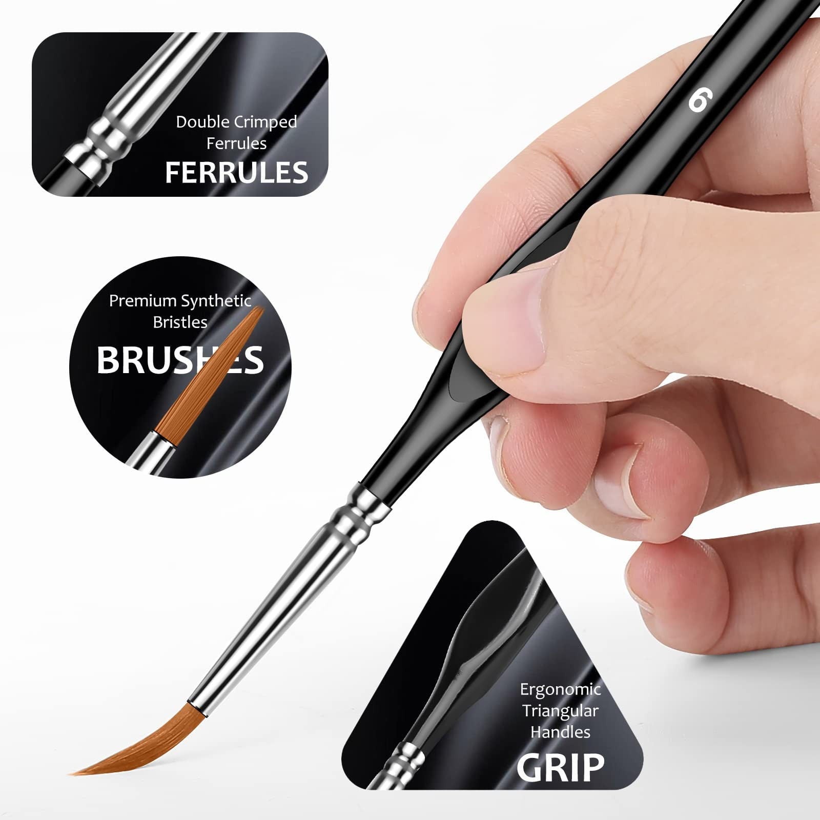 JWDX Brushes Clearance, Paint Brushes, Painting Pen, Art Tools, Brush Set, Round Tip Brushes Nylon Brushes Artist Wood Brushes for Oil Watercolor Face Nail Arts Miniature and Rock Painting Black