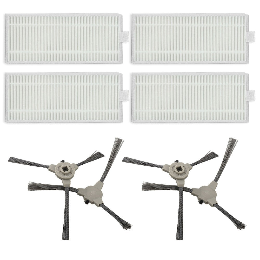 Replacement Side Brush And Filter Kit For Ropvacnic S1 Tipdiy G90 Vipsun Z1 Robot Vacuum Cleaner 4 Brushes 4 Filters Gray And White