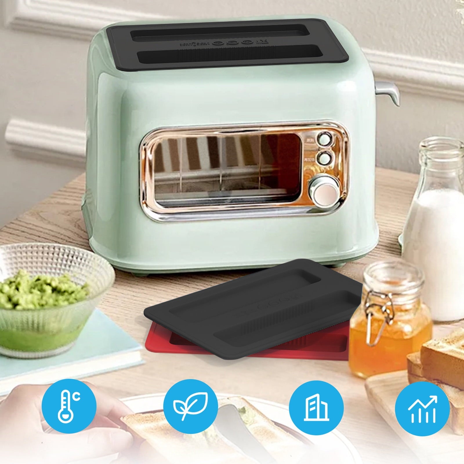 Silicone Toaster Cover 2 Slice Wide Slot,Reusable Heat Resistance Bread Machine Topper Cover,Dirt Proof Sandwich Accessories That Fit Most Toasters,Simple Design Easy to Clean & Wipe Black