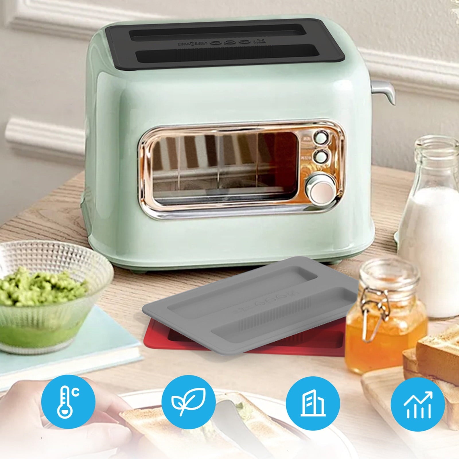Silicone Toaster Cover 2 Slice Wide Slot,Reusable Heat Resistance Bread Machine Topper Cover,Dirt Proof Sandwich Accessories That Fit Most Toasters,Simple Design Easy to Clean & Wipe Gray