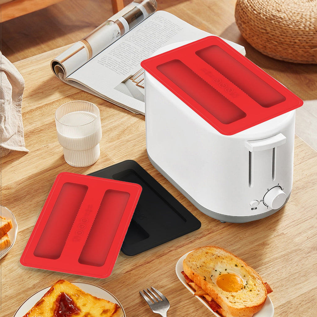 Silicone Toaster Cover 2 Slice Wide Slot,Reusable Heat Resistance Bread Machine Topper Cover,Dirt Proof Sandwich Accessories That Fit Most Toasters,Simple Design Easy to Clean & Wipe Red